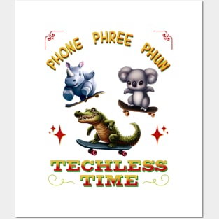 Techless Time Animal Skater Skateboarding Posters and Art